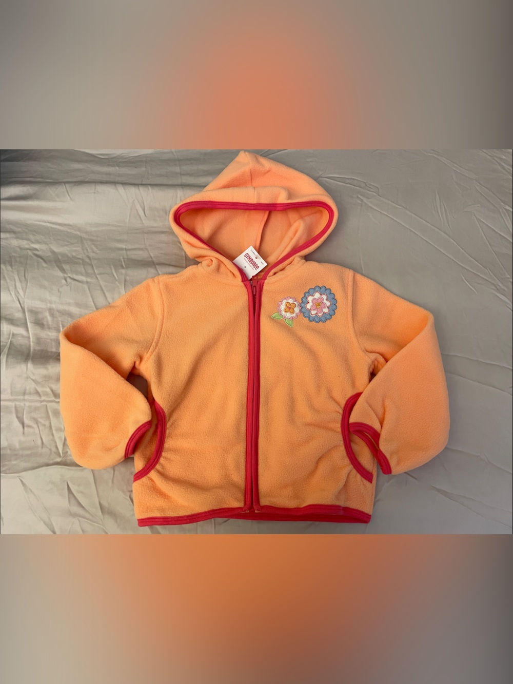 NWT Gymboree Peach soft Fleece Hoodie Jacket Floral Patch sz 4